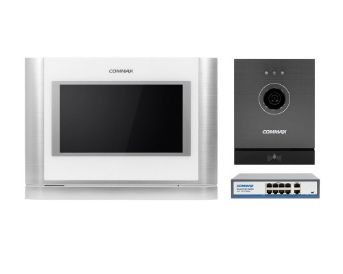 Комплект видеодомофона Commax CIOT-700M + Commax CIOT-D20M (A) c коммутатором на 8 портов White